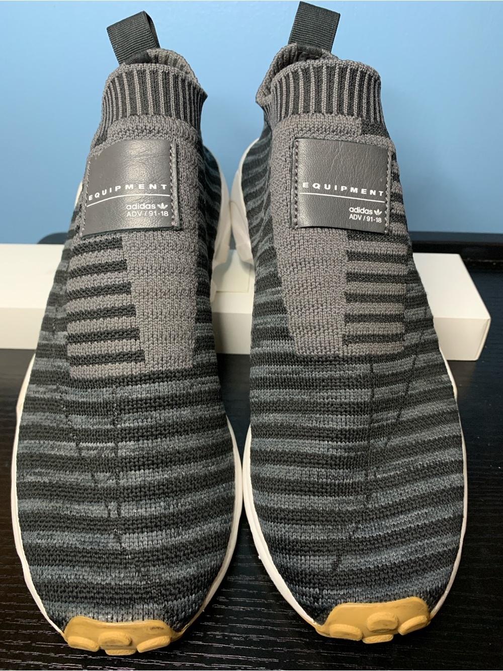 adidas Grey and Black Striped Slip-On Sneakers